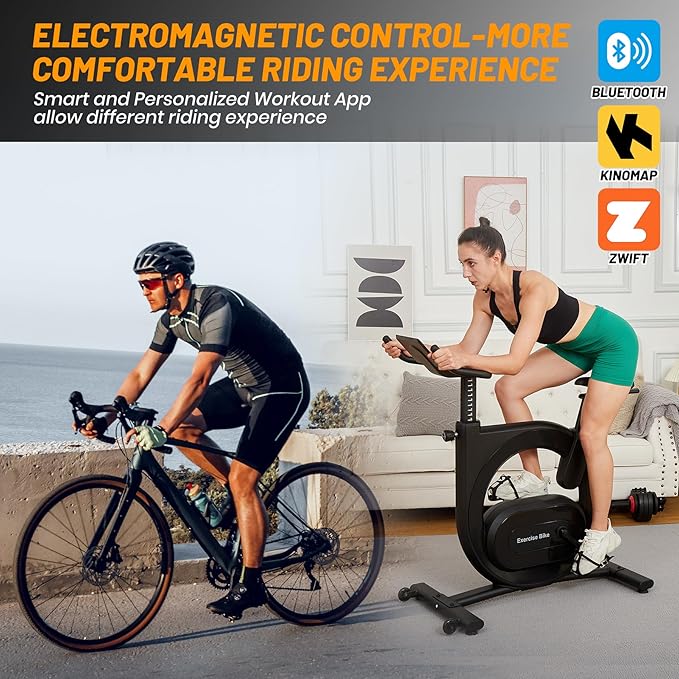 GarveeLife Stationary Bikes for Home, Electromagnetic Control Exercise Bike, Indoor Cycling Bike with Shuttle Smart Knob, Magnetic Resistance/Brake Pad, Low Noise with App, Upgraded Version Seat