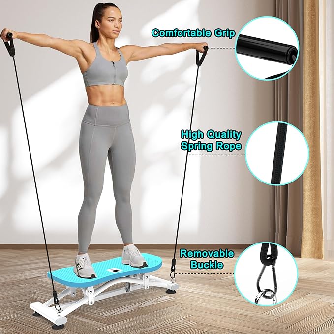 Ski Exercise Machine for Home Ski Simulator Balance Board with Resistance Bands Indoor Skiing Fitness Equipment for Full Body Cardio Core Leg and Arm Workout Balance Machine with Non-Slip Base Blue