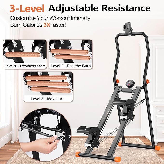 EPHESPORT Stair Stepper for Home Gym, 2.0 Stair Climber Machine with 3-Level Adjustable Resistance, Non-Slip Pedals, Digital Monitor & Phone Holder, Full-Body Cardio Workout Equipment for Women & Men