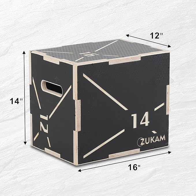 Non-Slip Wood Plyometric Jump Box- 3-in-1 Wooden Plyo Box for Home Gym and Outdoor Workout