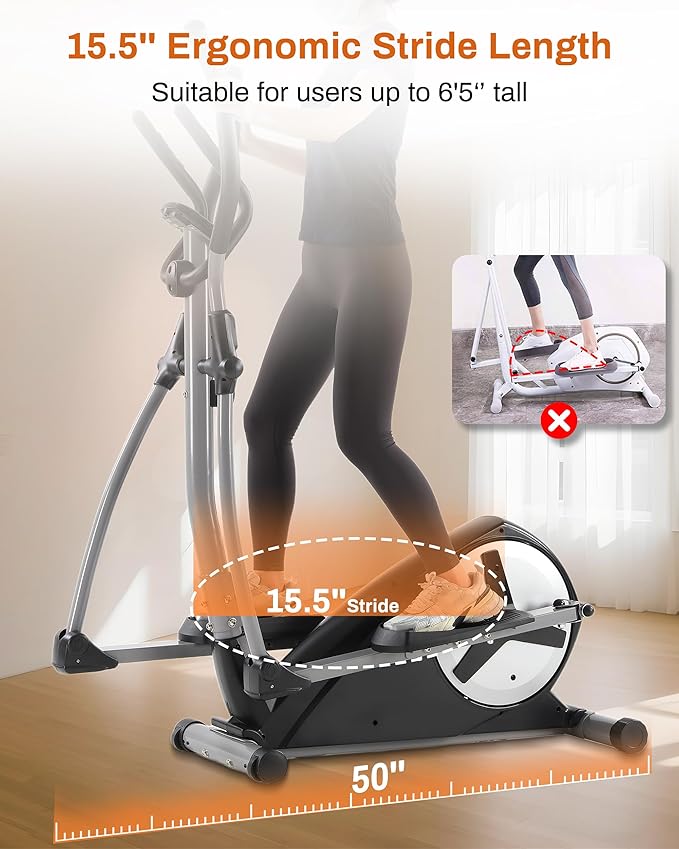 ECHANFIT Elliptical Exercise Machine with 16 Resistance Levels, Hyper-Quiet Magnetic Elliptical Machine for Home with 15.5" Stride, Backlit LCD Monitor, App Bluetooth, Pulse Sensor