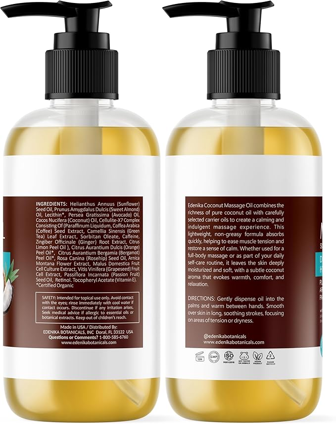 Tropical Coconut Massage Oil for Massage Therapy, Soothing Massage Oil with Coconut & Passion Fruit Oil for Muscle Relaxing, Skin Moisturizing & Hydrating, 2-Pack