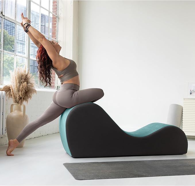Avana Chakra Yoga Chaise - 2 Adjustable Headrests & Handles with Adjustable Straps, Micro-Velvet/Microloop, Blue & Grey