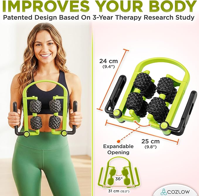 COZLOW 3 in 1 Lymphatic Drainage Massage Tool - Back Massager - Cellulite Roller - Arm + Leg Muscle Trigger Point Myofascial Release