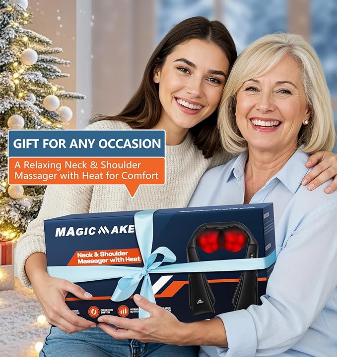 Neck Massager for Pain Relief Deep Tissue with Heat - Shiatsu Back and Shoulder Massage, Gifts for Women/Men/Dad/Mom/Her/Him/Valentine’s Day/Mothers Day/Fathers Gifts, Plug-in Use for Home Office Car