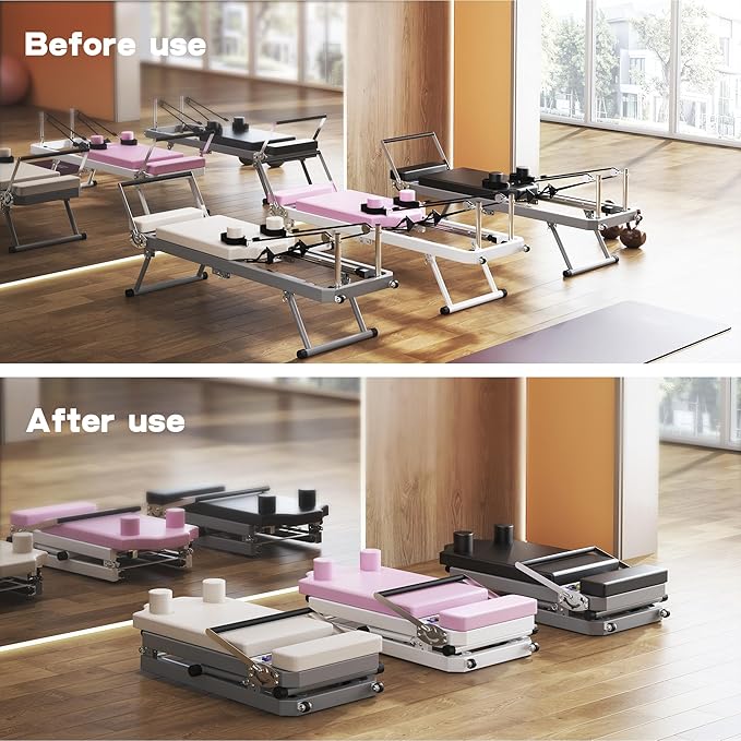 Portable Pilates Reformer, Pilates Machine for Home Workout, Up to 330LBS, Foldable Pilates Core Bed with High Strength Alloy Springs for Beginners