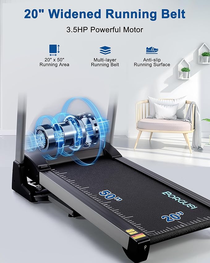 Treadmill with Auto Incline, BORGUSI Heavy Duty Treadmill for Home, Wide Belt