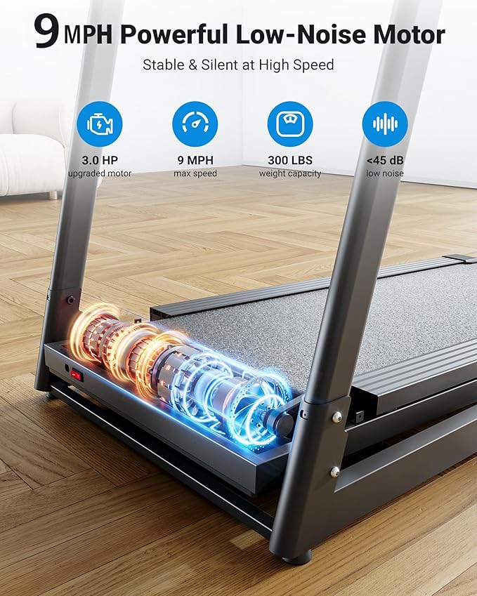 THERUN Incline Treadmill 18" LED Screen & 16.5‘’ Wide Belt, Running Treadmill 2 Layers Shock-Absorbing, Foldable for Indoor Fitness Workouts