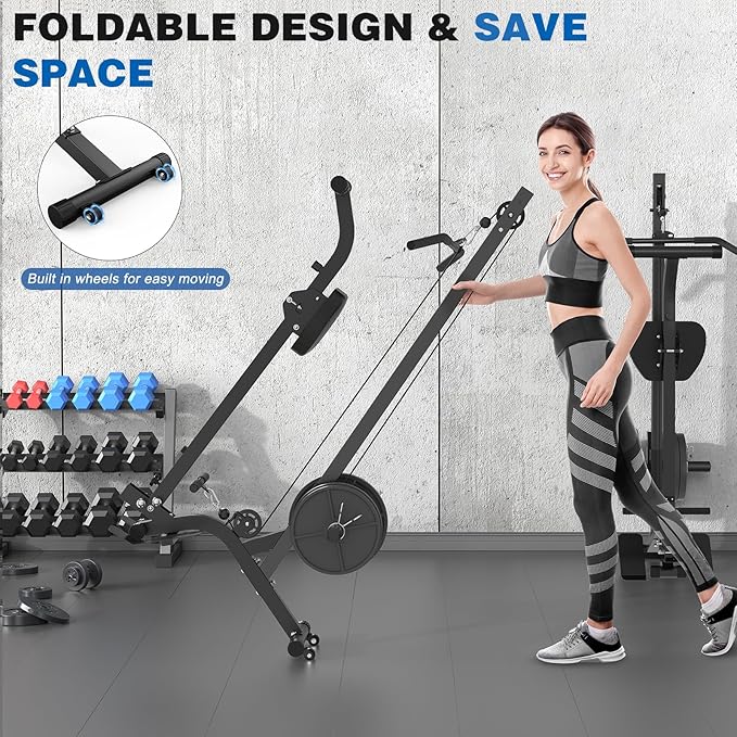BEKING Foldable Rowing Machine,Adjustable LAT Pull Down & Low Row Cable Machine with 140/230LBS Weight Plates,2 in 1 Multi-Function Compact Rowing Machine with High/Low Pulley Stations