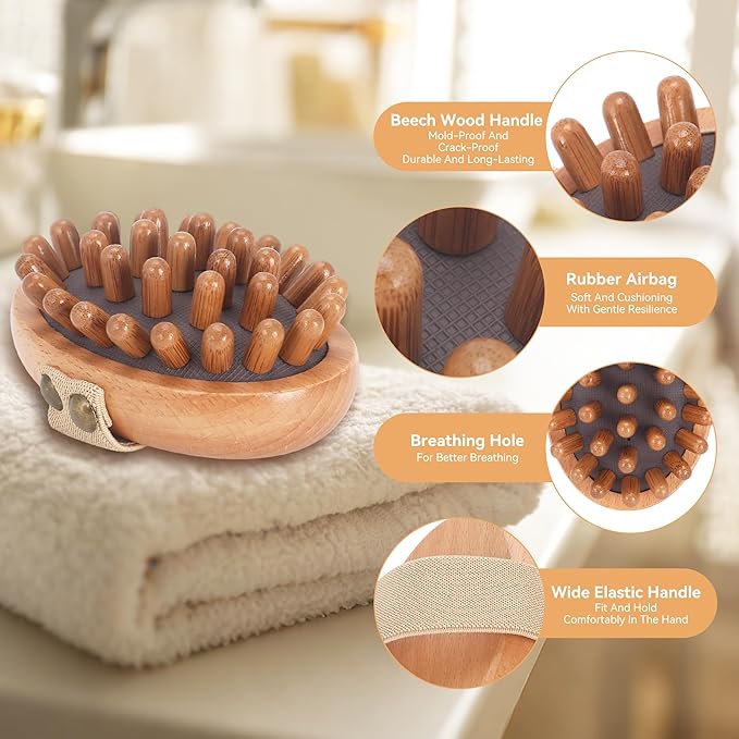 Wood Therapy Massage Tools - 2-Pack Wooden Meridian Massage Brush for Cellulite, Lymphatic, Drainage, Massage Brush for Belly Muscle Pain Relief & Body Shaping