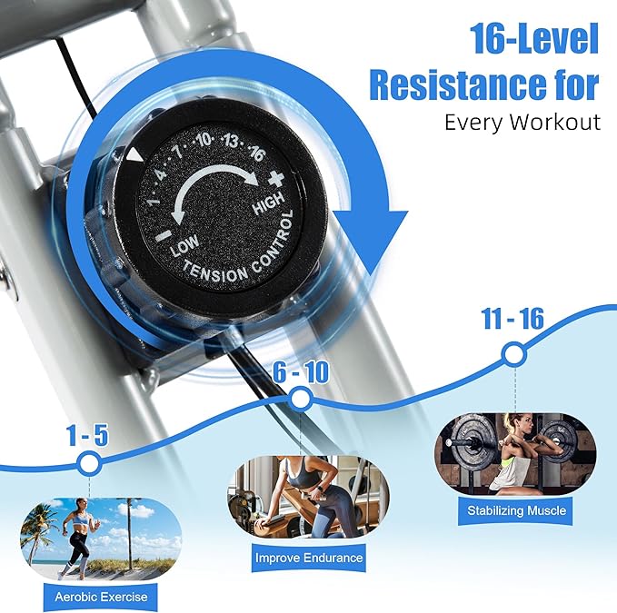 BARWING Stationary Exercise Bike for Home Workout, 5 IN 1 Foldable Indoor Cycling Bike for Seniors, 350LB Capacity, 16-Level Magnetic Resistance, Seat Backrest Adjustments