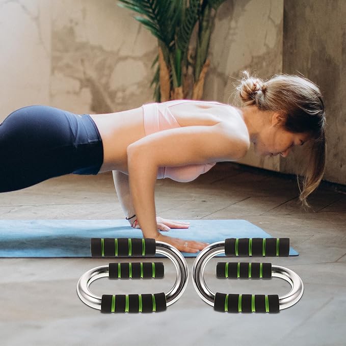 BESPORTBLE Push-up Bar and S-shaped Metal Stand for Home Fitness, Arm Strength Training Tool with Non-slip Grip, Portable Push-up Stand for Men and Women Workout Random Color
