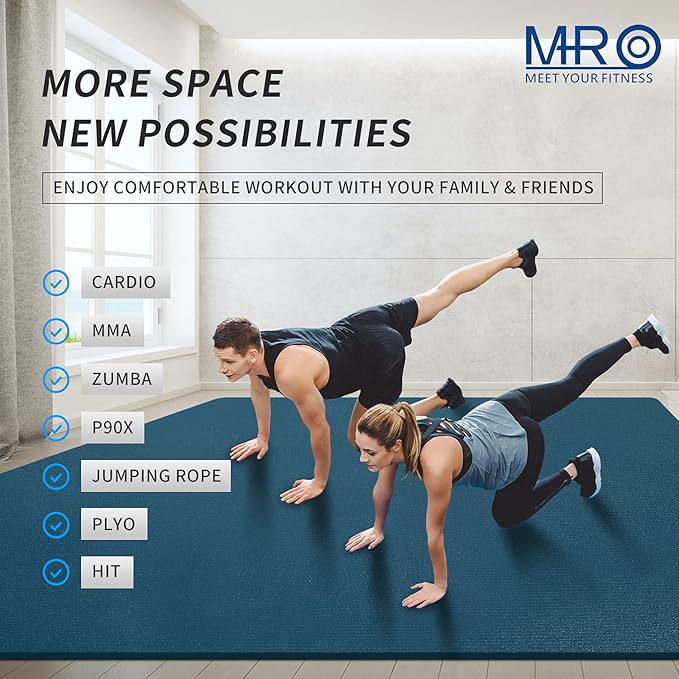 MRO Extra Large Exercise Mat 12'x7'/9'x7'/7'x7'/7'x5'(7mm), High-Density Workout Mats for Home Gym Flooring, Non-Slip, Extra Thick Durable Cardio Mat, Ideal for Plyo, MMA, Jump Rope - Shoe Friendly