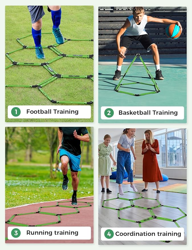 GHB Agility Ladder 1 Pack and Hex Agility Rings 1 Pack 12 Rung 20ft with 3 Carrying Bag