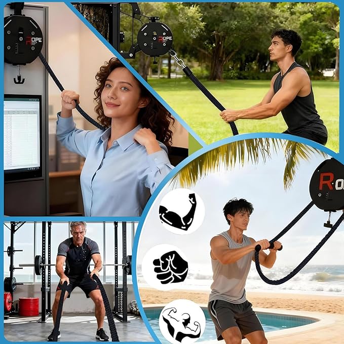 Endless Rope Trainer, Resistance Trainer Machine, Suspension Endless Rope Pulley System, 14 Ft Closed-Loop Nylon Rope, Home Gym Infinity Rope for Interval Resistance Training Black