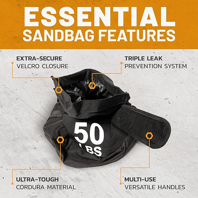 Strongman Sandbag for Working Out [Bells of Steel] Fitness Sand Bag Sacks, Commercial and Home Gym Sand Bags for Weight Training with Handles for Workout