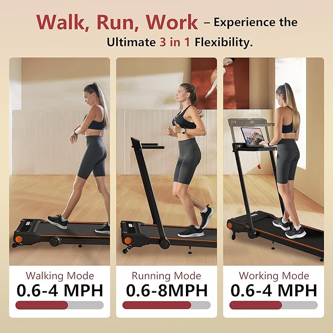 Treadmill with Incline, 3 in 1 Under Desk Treadmill Walking Pad with Removable Desk Workstation 3.5HP Foldable Compact Walking Treadmills for Home Small Office with Wristband Remote Control