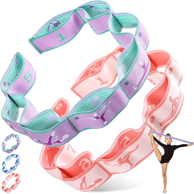 Stretch Strap for Kids Elastic Gymnastic Stretching Ballet Dance Band with 8 Loops Adjustable Exercise Training Resistance Strap for Children Stuff Pilates Latin Yoga Equipment