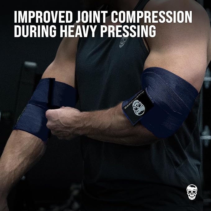 Gymreapers Weightlifting Elbow Wraps (1 Pair) - Flexible 40'' Elbow Compression Strap & Joint Support Brace - for Bench Press, Powerlifting, and Pressing
