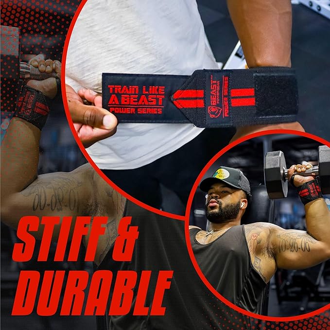 Beast Power Gear Stiff Wrist Wraps for Weightlifting 18” 24” 30” Premium Quality Wrist Support for Heavy Bench Press Powerlifting, Strength Training for Strong Men and Women