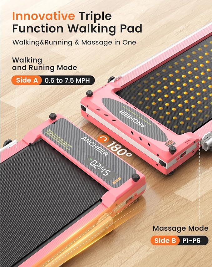 ANCHEER Walking Pad Treadmill with Foot Massage/Vibration Massage, Versatile Walking Pad with Incline and Handle Bar, 3.5HP Foldable Treadmill for Home/Office/Apartment