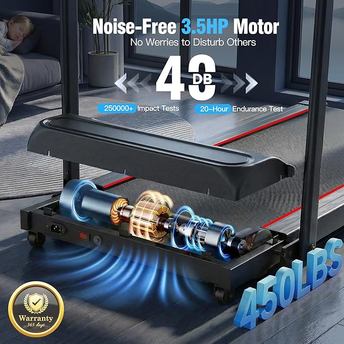 Treadmill with Desk Workstation & Adjustable Height, 450 lbs Weight Capacity, Folding Incline Treadmill with Handle Bar, Portable Ultra-Quiet 3.5HP Walking Pad Treadmill with Desktop for Home Office