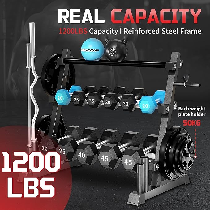 FONBEAR 3-Tier Dumbbell Rack, 1200LB Capacity Weight Rack Stand for Home Gym, Heavy-Duty Storage Rack for Dumbbells Kettlebells & Weight Plates