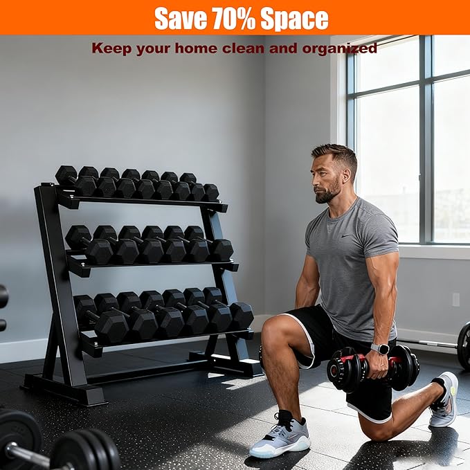 3 Tier Dumbbell Rack, 1200LBS Heavy Duty Weight Rack for Home Gym, Adjustable Storage Organizer for Free Weights, Quick & Easy Assembly, Dumbbell Rack Stand Only
