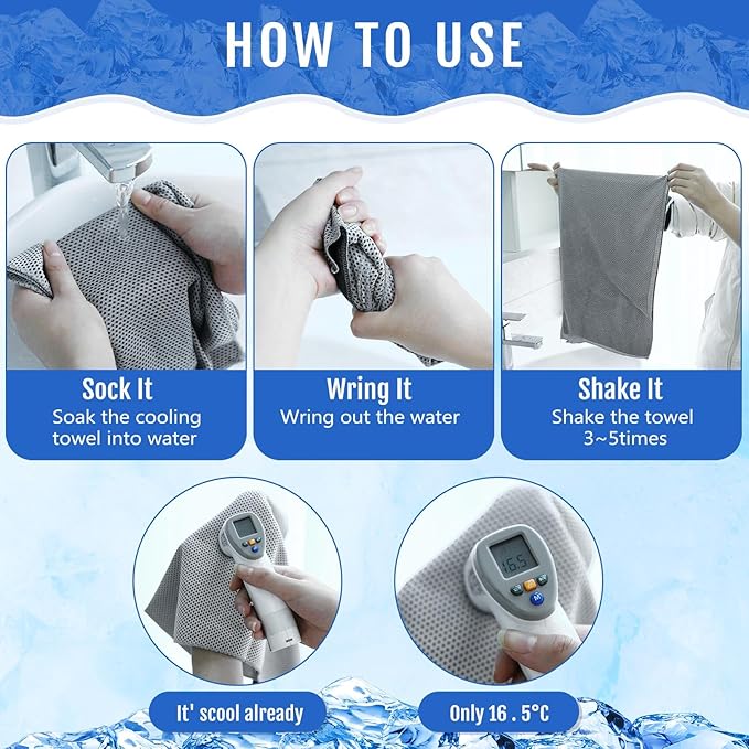 Hosuly 12 Pieces Cooling Towels for Hot Weather Soft Breathable Cold Towel Yoga Towels for Sweat, Sports, Workout, Fitness, Gym, Running, Travel Camping, 12 x 40 Inch (Dark Blue, Light Gray, Orange)