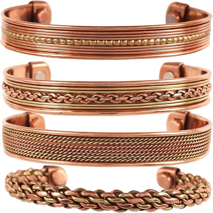 Touchstone copper bracelets | gift for men women |adjustable 100% pure solid real magnetic jewelry | handmade bracelet set combo | rope braided tibetan bangles.