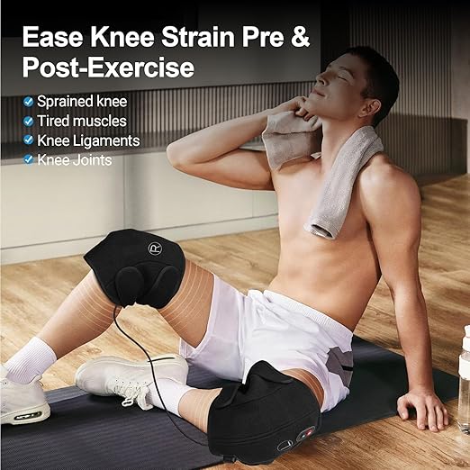 CooCoCo Knee Massager, Heated Knee Massager for Pain Relief, Heating Pad for Knee, Heated Knee Warmers Wrap, 2 Heating Levels, 5 Vibration Modes, 4 Cold Packs