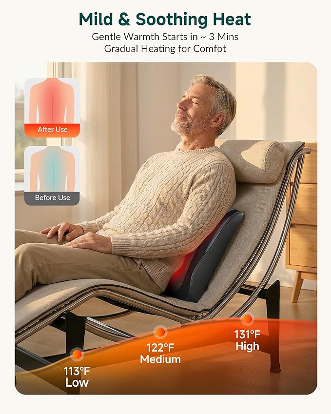 Snailax Back Massager for Back Pain Deep Tissue, Shiatsu Lower Back Neck Massager with Heat, 3D Kneading Massage Pillow for Neck Shoulder Legs, Gifts for Mom, Dad, Women