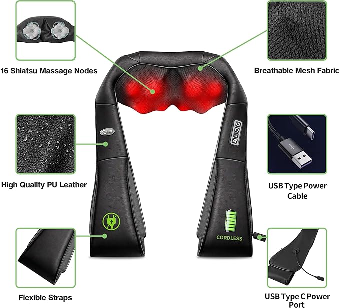 cotsoco Neck Massager,Shiatsu Shoulder and Back Massager with Heat, Electric Deep Tissue Massage Pillow for Body Muscle Pain Relief,Best Gifts Mom Dad Women Men,Home, Office Car Use