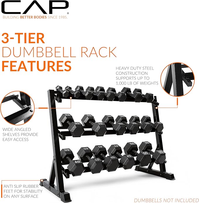 CAP Barbell Dumbbell Rack | 5-50lb or 5-75lb Dumbbell Storage | Multiple Options