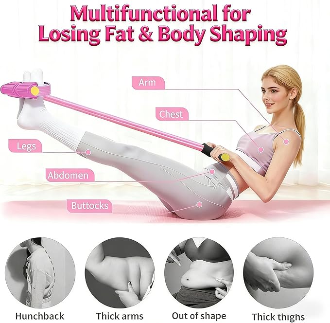 Pedal Resistance Bands with Handles, Upgrade 6-Tubes Manual Tension Training Pedal, Natural Rubber Foot Pedal Resistance Bands, Light Weight Fitness Equipment for Yoga, Pilates, Gym & Abs Training