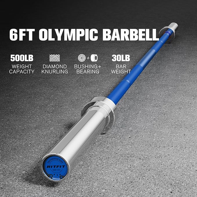 RITFIT Olympic Barbell 4ft/6ft - 2 Inch Weight Bar for Strength Training, Weightlifting, Squat, Deadlift, Bench Press, Curl, Overhead Press - 350lbs/500lbs Capacity