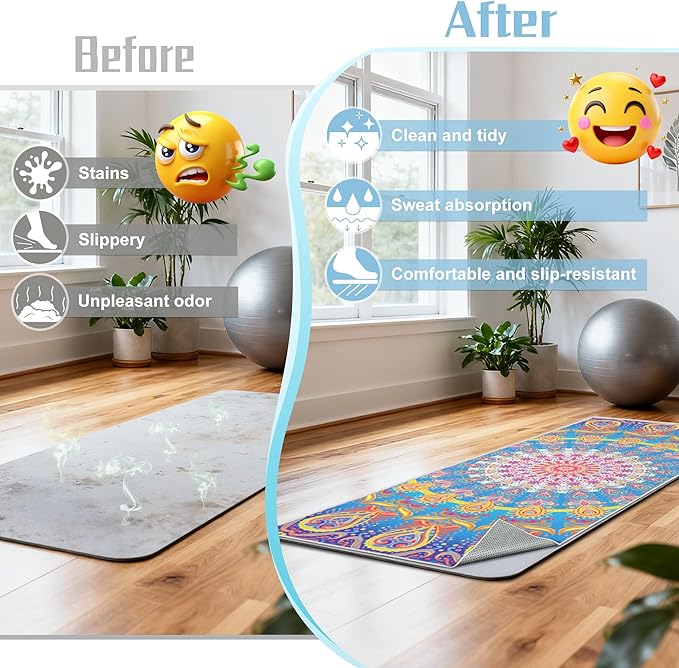 Yoga Towel,Absorbent Yoga Mat Towel for Hot Yoga Non Slip,Stylish Prints,Ideal for Workouts,Hot Yoga,Bikram,Pilates Equipment,72 x 27 in,Rainbow