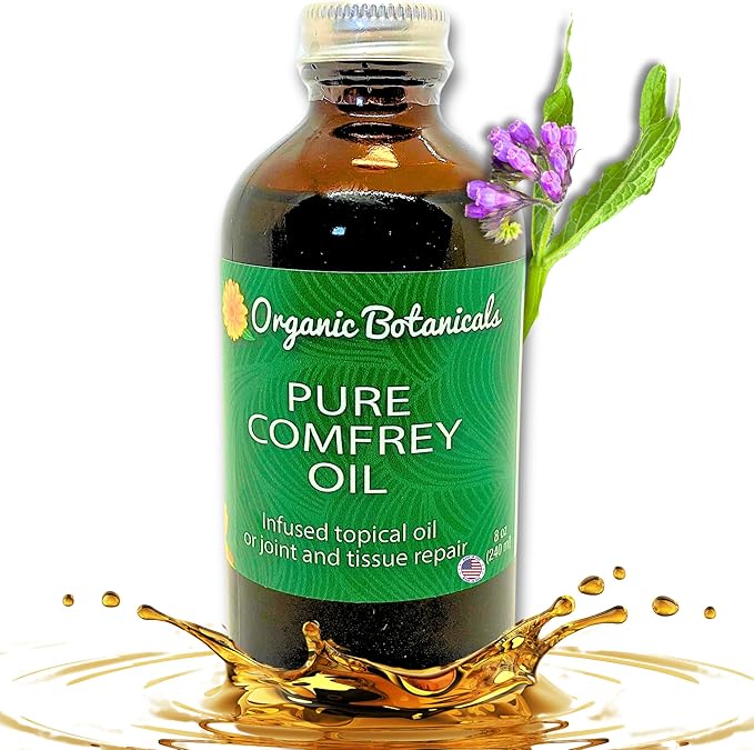 Pure Organic Comfrey Leaf Infused Oil - Skin Care for Joints, Back, Muscles, Fractures, Bruises, and Minor Wounds, Natural Herbal Body Massage Oil, Certified Organic (8 oz)