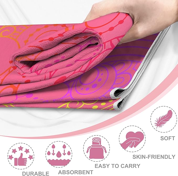 Yoga Towel,Absorbent Yoga Mat Towel for Hot Yoga Non Slip,Stylish Prints,Ideal for Workouts,Hot Yoga,Bikram,Pilates Equipment,72 x 27 in,Pink Flowers