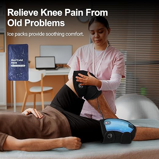 CooCoCo FSA Eligible HSA Knee Massager with Heat, Knee Pain Relief, Knee Heating Pad, Electric Heated Knee Brace with 2 Heating Levels, 5 Vibration Modes, 4pcs 5''x9'' Cold Packs