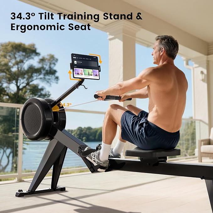 YOSUDA R2 Rowing Machine for Home, Professional Adjustable Air Resistance Rower Machines with Self-Powered Monitor, 53.7'' Row Rail, Ergonomic Comfort Seat, Easy Storage