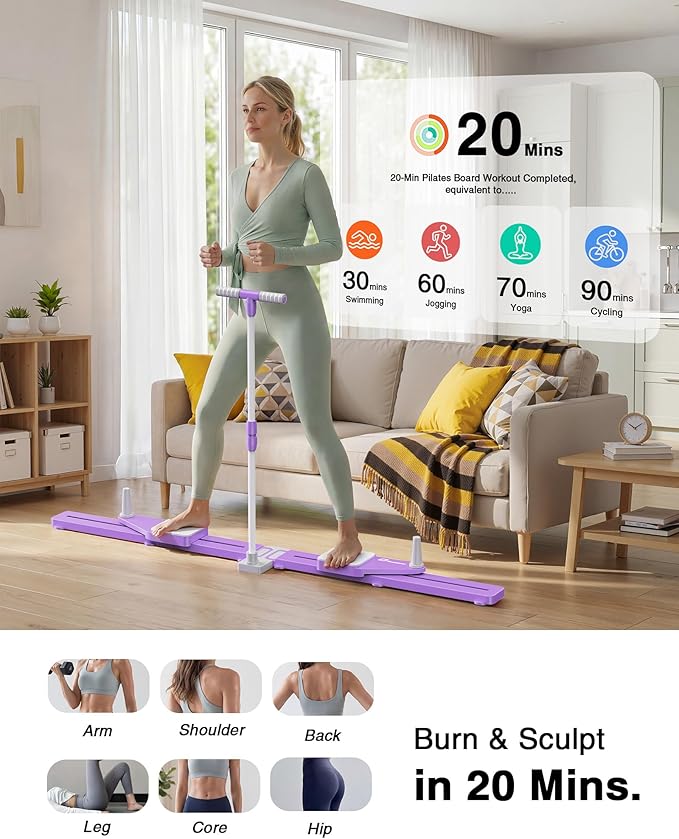 2026 Upgrade 6-in-1 Pliates Board - Multifunctional Anti-Slip Silent Pilates Board Portable Pilates Reformer Machine for Full Body Workout