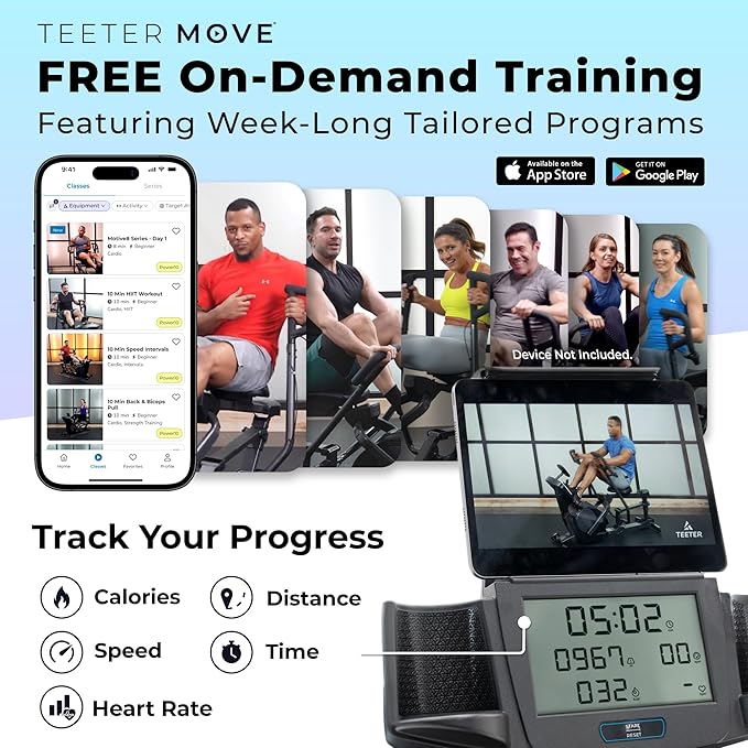 Teeter Power10 Rower with 2-Way Magnetic Resistance Elliptical Motion - Indoor Rowing Machine w/HRM Connectivity, Teeter Move App - Free Classes & Coaching