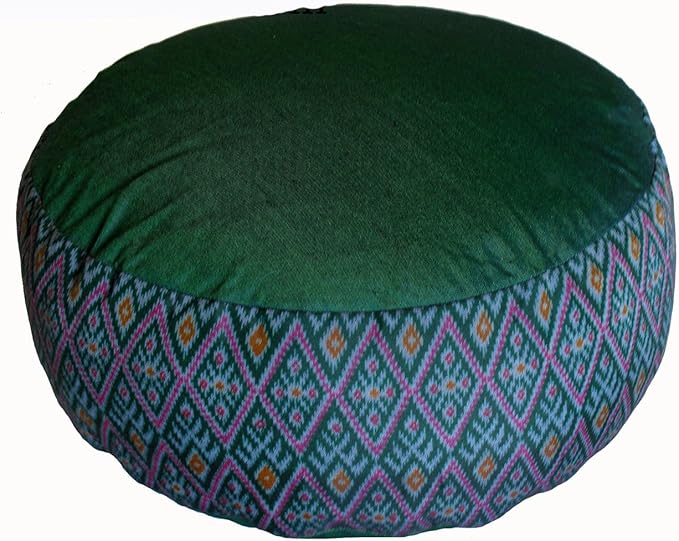 Meditation Cushion Zafu Pillow - Buckwheat and Kapok Fill - Ikat Diamond Purple