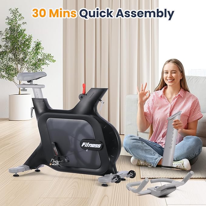 GarveeLife Exercise Bike, Indoor Cycling Bike/Brake Pad Stationary Bike for Home, Indoor Bike with Silent Belt Drive, Heavy Flywheel, Comfortable Seat Cushion and Upgraded LCD Monitor