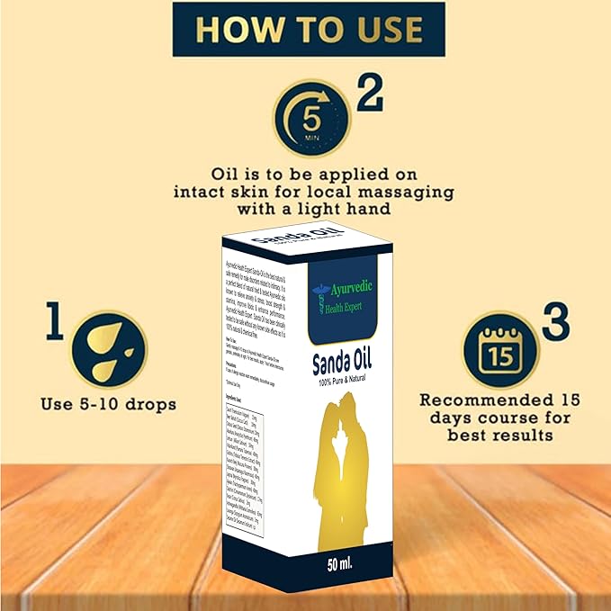 Sanda Oil 50ml | 100% Pure & Natural Ayurvedic Massage Oil for Men | Improves Strength, Stamina & Vitality | Herbal Formulation for External Use Oils 50 Ml Pack of 1 1.6oz