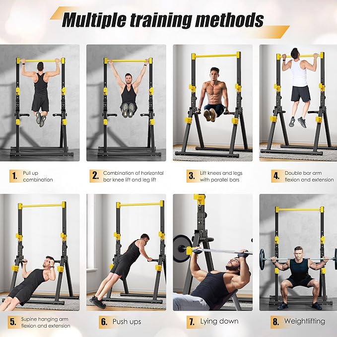 soges Foldable Power Tower, Pull Up Dip Station for Home Gym, 500 LBS Capacity Power Tower with Triangular Design, Adjustable Height Pull Up Bar for Full Body Workout