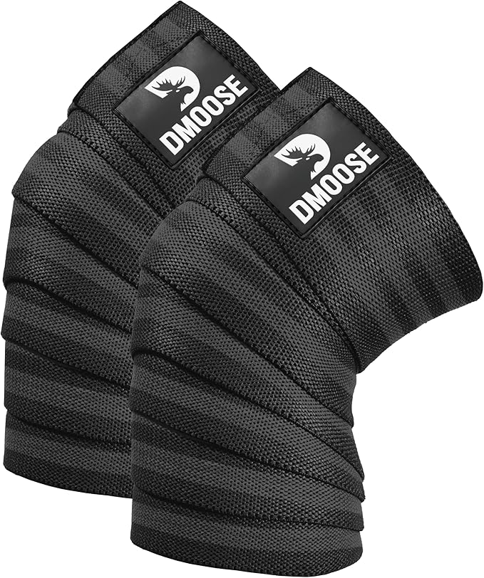 DMoose Fitness Knee Sleeves for Weightlifting (Pair) 78” Knee Wraps for Joint Support, Squats & Powerlifting - Gym Brace Straps for Joint Stability & Pain Relief, USPA & IPL Approved for Men and Women