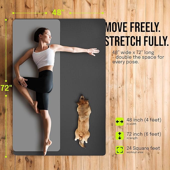 Large Yoga Mat (6'x4') – 1/4" & 1/2" Thick Exercise Mats for Home Workout, Extra Wide Workout Mats for Home Gym, Yoga, Pilates, Stretching, Floor & More