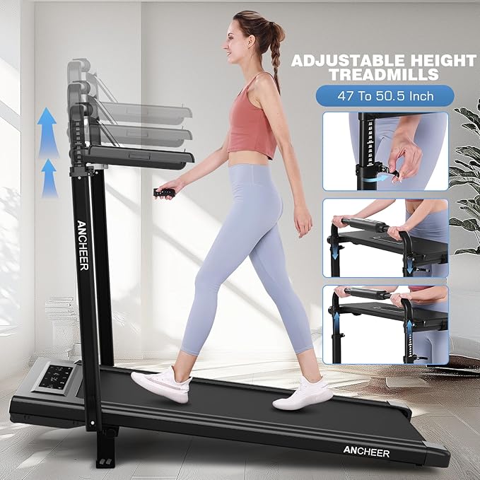 ANCHEER Treadmill with 12%/15% Incline, Folding Walking Pad with Handle Bar, 320-450lb Capacity Under Desk Foldable 3.5HP Treadmills for Home/Office/Gym,Installation-Free